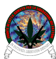 a logo for fronte di lotta armata per la liberazione dei fattioni with a marijuana leaf and guns