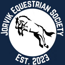 the logo for the jorvik equestrian society shows a horse jumping