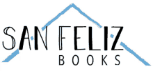 a logo for san feliz books has a blue roof on it