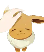 a cartoon eevee with its eyes closed is being petting by someone 's hand