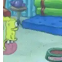 a cartoon drawing of a room with spongebob and patrick