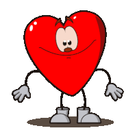 a cartoon heart with arms and legs has a sad look on his face