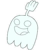 a drawing of a ghost with a fork sticking out of its mouth