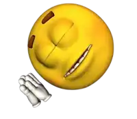 a yellow smiley face with its eyes closed and a pair of white gloves .