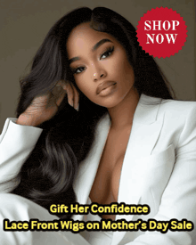 a woman wearing a white jacket and a lace front wig on mother 's day sale
