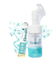 a bottle of youngcita cleanser next to a tube of it