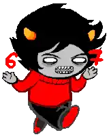 a pixel art of a cartoon character with a red sweater and the number 6 on his head