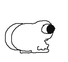 a black and white drawing of a dog with a black nose and mouth .