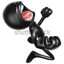 a black cartoon character is laughing with his mouth open and his fist in the air