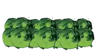 a bunch of green apples are in a row