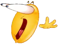 a yellow smiley face with its mouth open and a yellow hand behind it