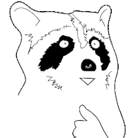 a black and white drawing of a raccoon with a thumbs up .