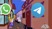 a cartoon of homer simpson standing in front of a building with the word moe 's on it