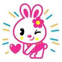 a pink bunny with a flower on her head is holding a heart