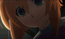 a close up of a anime character with orange hair