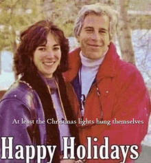 a picture of a man and a woman with a caption that says happy holidays