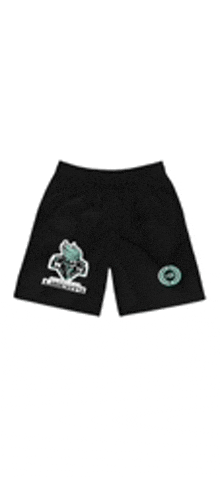 a pair of black shorts with a skull and a circle on them .