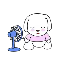 a cartoon dog sitting in front of a fan