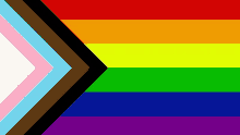 a rainbow flag with an arrow pointing to the right