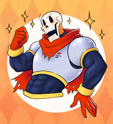 a cartoon drawing of papyrus with a red cape