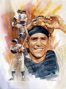 a painting of a baseball player with the number 3 on the back of his jersey