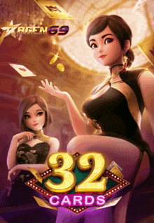 a poster for a game called 32 cards with two women on it