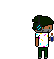 a pixel art drawing of a man holding a cup and a bottle .