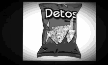 a black and white drawing of a bag of detoos chips