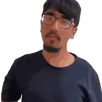 a man with glasses and a beard wearing a blue shirt