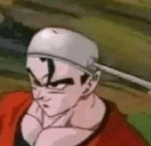 a close up of a cartoon character wearing a white hat .
