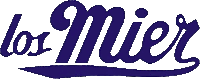 a blue and white logo for los mier on a white background