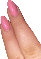 a close up of a woman 's finger with pink nail polish