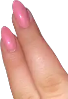 a close up of a woman 's finger with pink nail polish