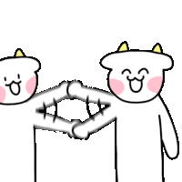 a cartoon of two cows shaking hands with a blurred background