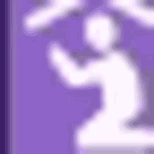 a purple background with a white silhouette of a man kneeling down .