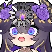 a cartoon drawing of a woman with purple flowers on her head