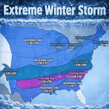 a map of the united states showing the forecast for extreme winter storms .