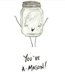 a drawing of a ball mason jar with arms and legs