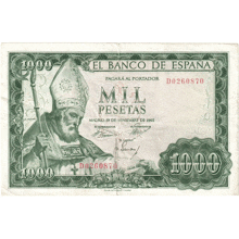 the front of a 1000 pesetas bill from el banco de espana