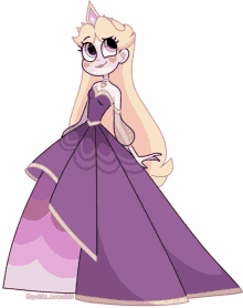 a drawing of a girl in a long purple dress