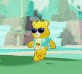 a care bear wearing sunglasses and a blue shirt