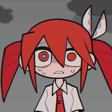 a cartoon drawing of a girl with red hair and white ears