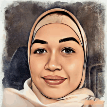 a cartoon drawing of a woman wearing a hijab and smiling