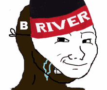 a black and white drawing of a person wearing a headband that says b river