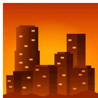 an illustration of a city at sunset with a red sky