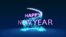 a blue background with the words happy new year in white letters