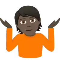 a man in an orange shirt is shrugging his shoulders and looking confused