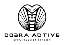 a black and white logo for cobra active with a snake in a circle