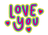 a rainbow colored sign that says love you with hearts