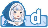 a picture of a girl with a shark hood and the letter d behind her